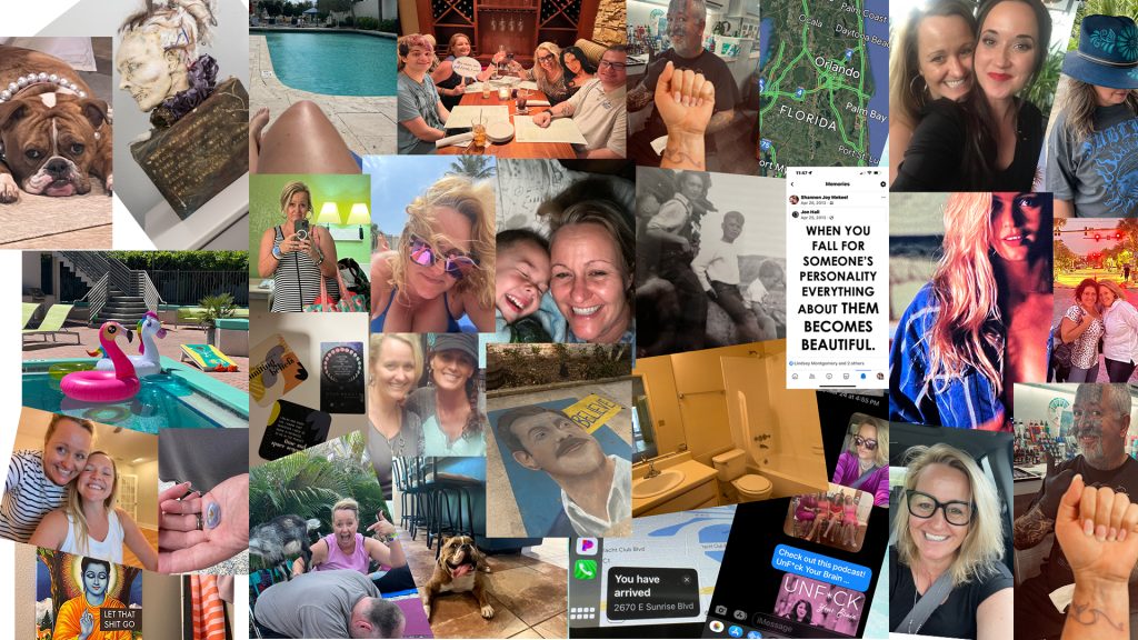 collage of photos of woman traveling Florida and visiting her friends